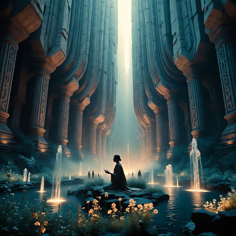 illustrations-fantasy-royalty · Graceful Healer Kneeling Inside An Ancient Sanctuary Filled