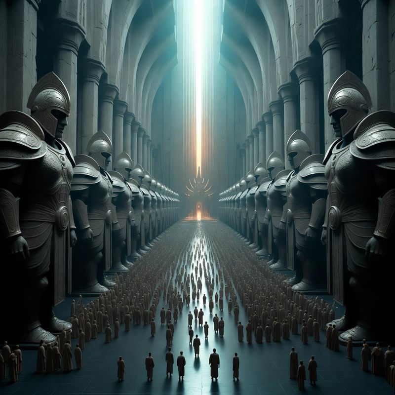 illustrations-landscape · Sacred Hall Of Immortal Guardians Colossal Armored Statues