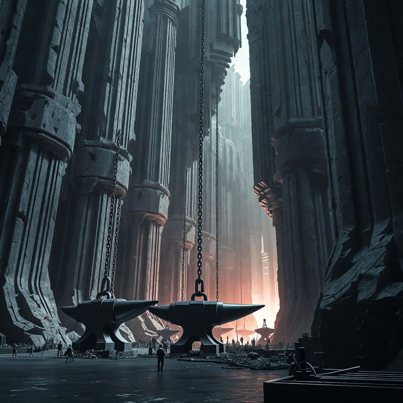 illustrations-fantasy-warriors · Hall Where Titans Forged Legendary Weapons Mountain Sized