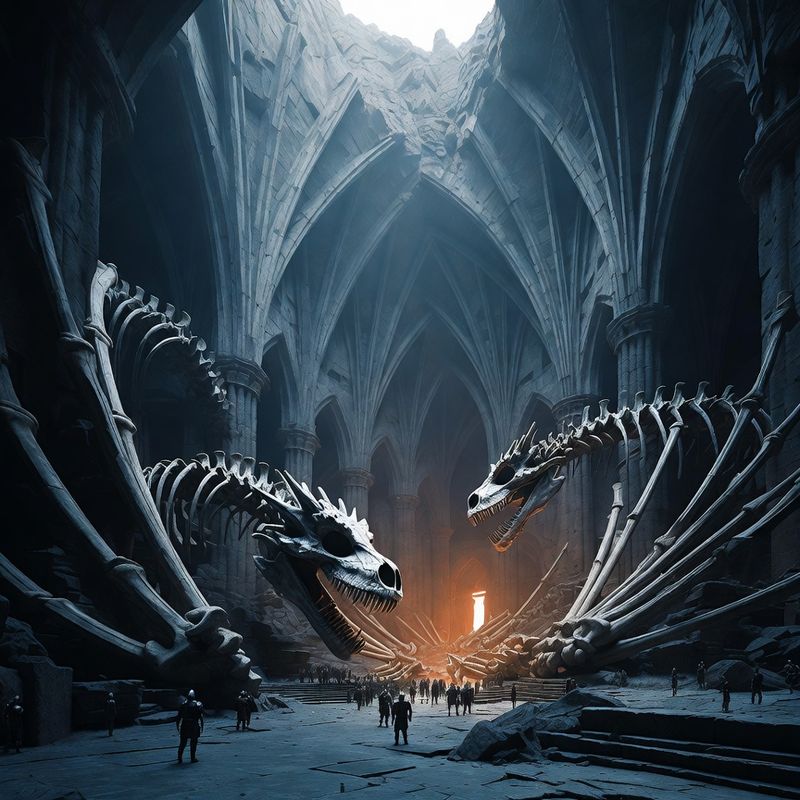illustrations-landscape · Ancient Dragon Sanctuary Beneath Volcanic Mountains Colossal Fossilized
