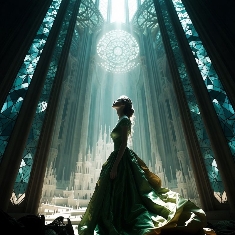 illustrations-fantasy-royalty · Beautiful Noblewoman Standing Beneath Enormous Stained Glass Windows