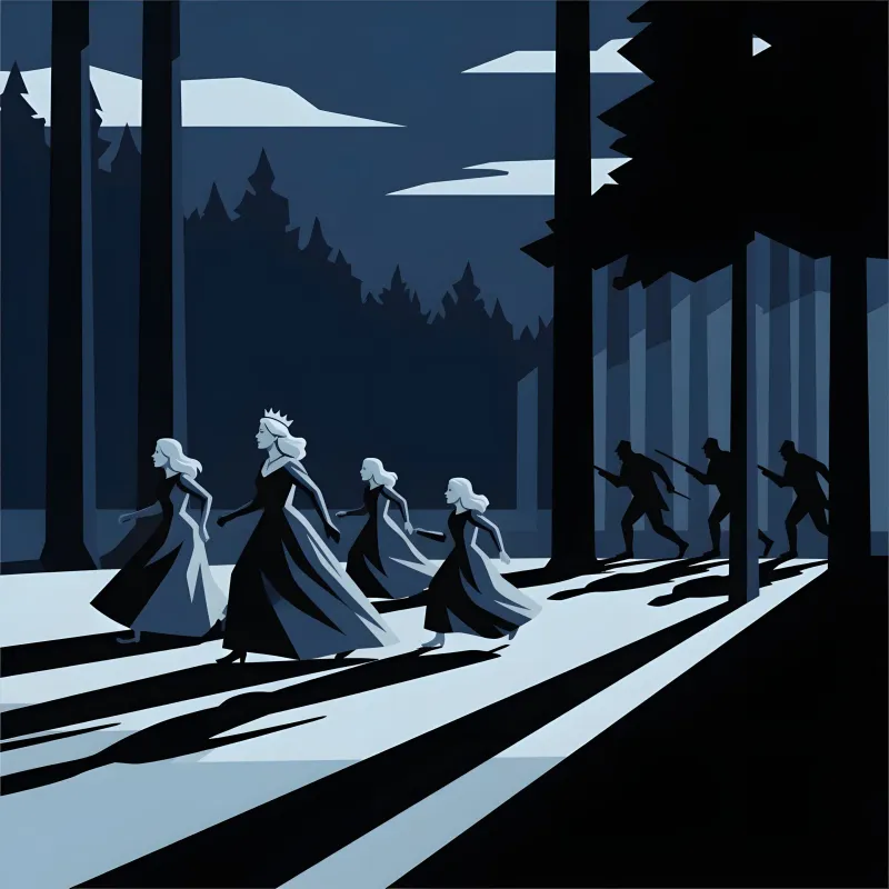 illustrations-fantasy-royalty · The Queen And Her Daughters Running From Armed