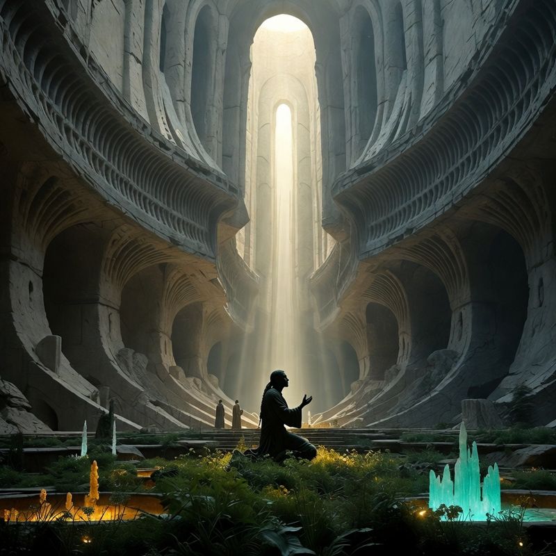 illustrations-fantasy-royalty · Graceful Healer Kneeling Inside An Ancient Sanctuary Filled
