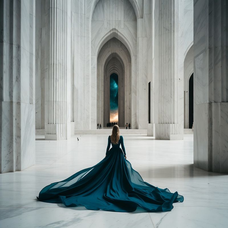 illustrations-fantasy-royalty · Legendary Sorceress Walking Alone Through Endless White Marble