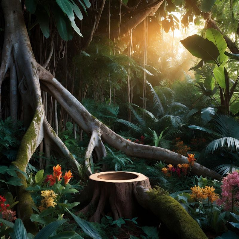 illustrations-landscape · Enchanted Jungle With Ancient Banyan Roots Wrapping Through