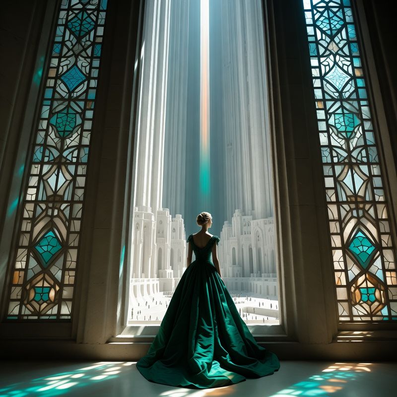 illustrations-fantasy-royalty · Beautiful Noblewoman Standing Beneath Enormous Stained Glass Windows