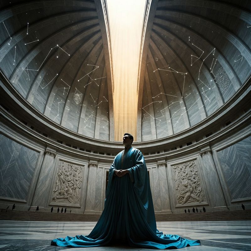 illustrations-fantasy-royalty · Royal Advisor In Magnificent Blue Silk Standing Beneath