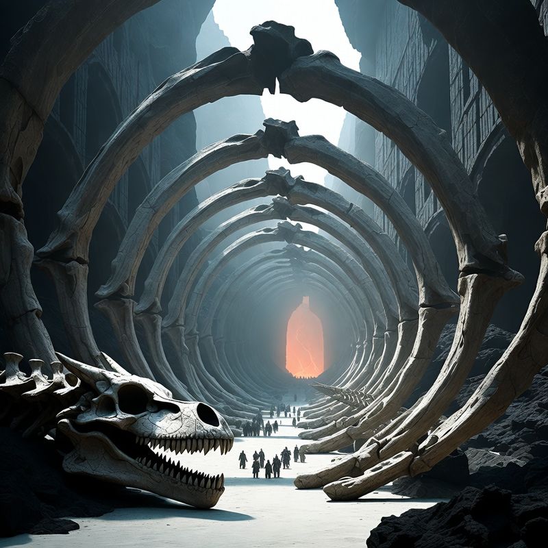 illustrations-landscape · Ancient Dragon Sanctuary Beneath Volcanic Mountains Colossal Fossilized