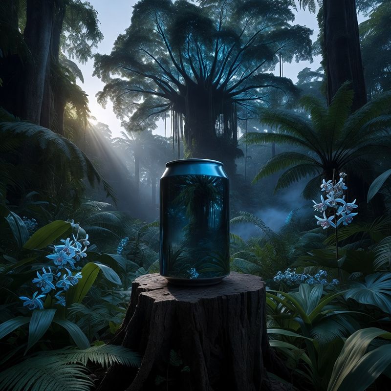 illustrations-landscape · Exotic Rainforest Deep At Dawn Towering Bioluminescent Trees