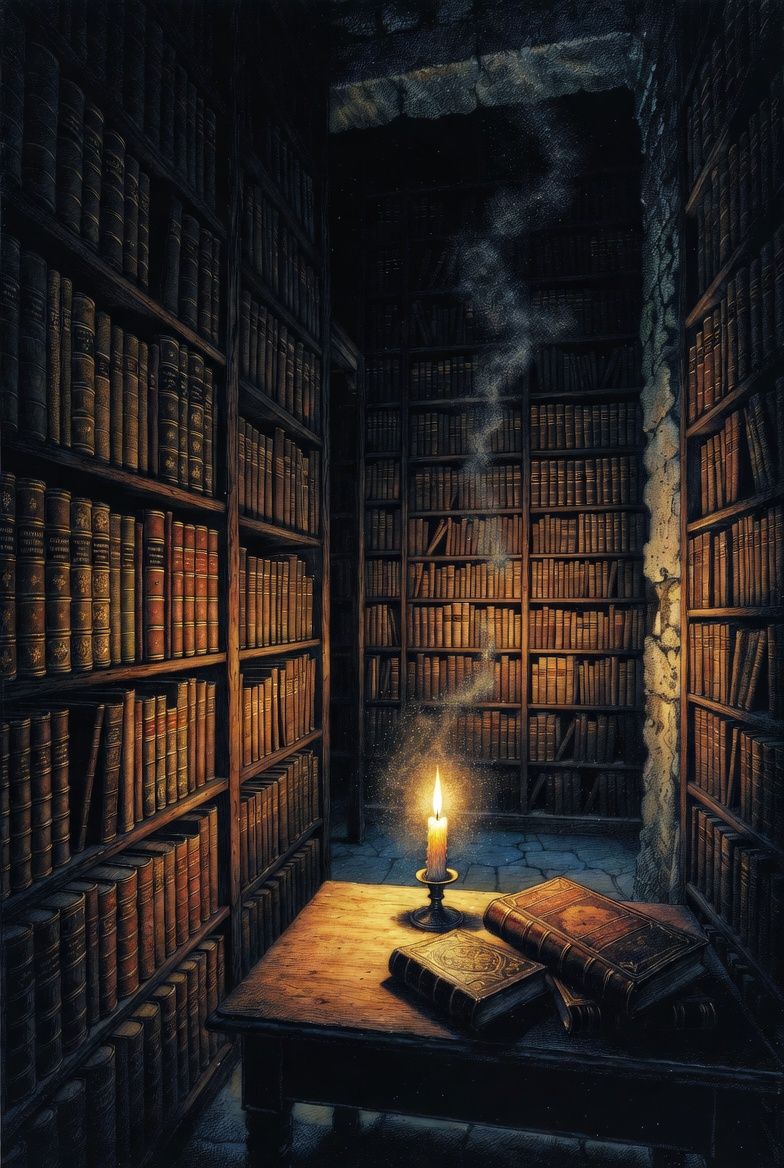 illustrations-fantasy · ancient · library · filled