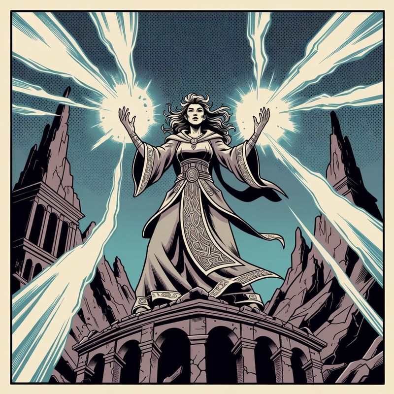illustrations-fantasy-royalty · A Powerful Young Sorceress Raising Brilliant Streams Of