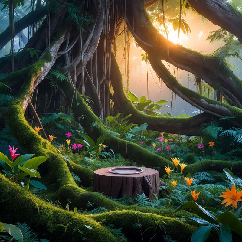 illustrations-landscape · Enchanted Jungle With Ancient Banyan Roots Wrapping Through