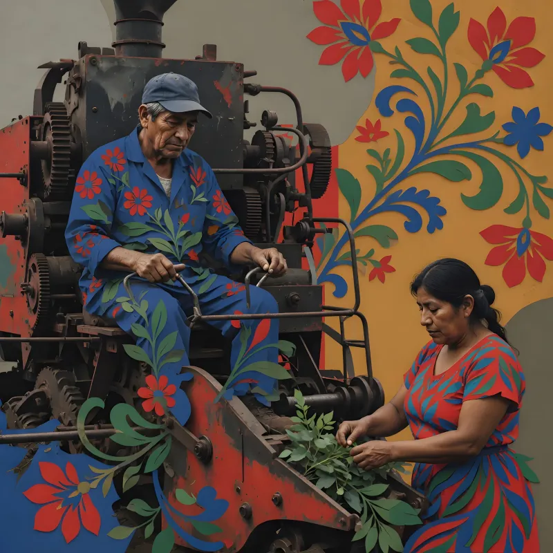 illustrations-work · Industrial Farm Machinery Fused With Matisse Like Decorative