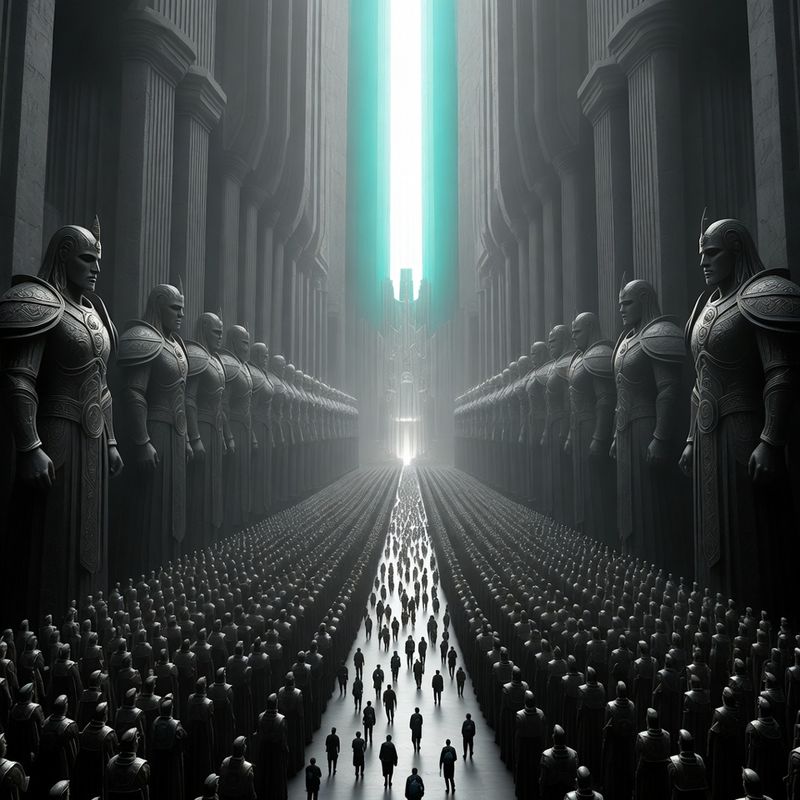 illustrations-landscape · Sacred Hall Of Immortal Guardians Colossal Armored Statues