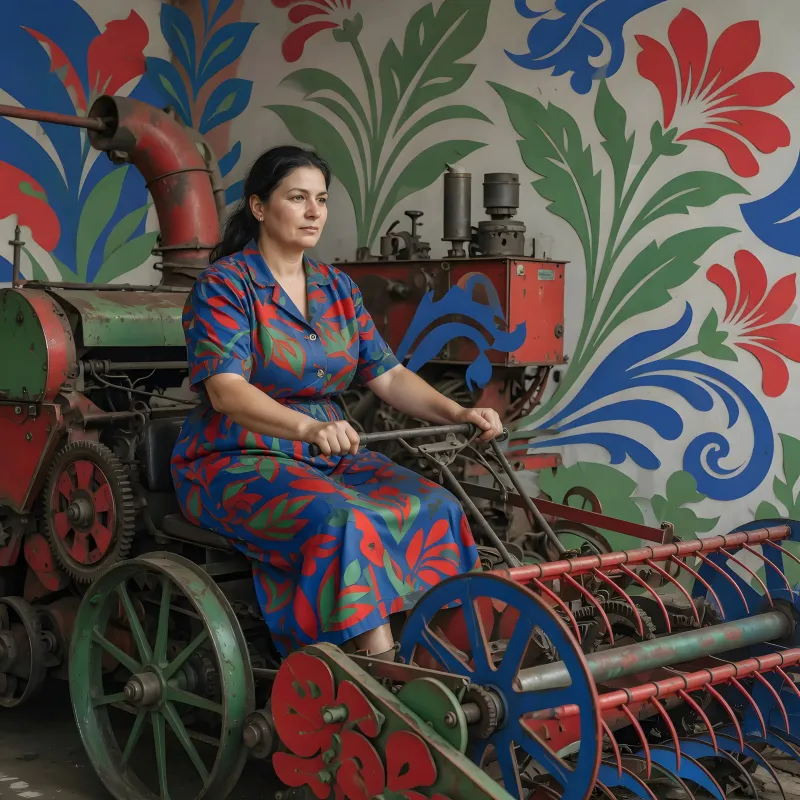 illustrations-work · Industrial Farm Machinery Fused With Matisse Like Decorative