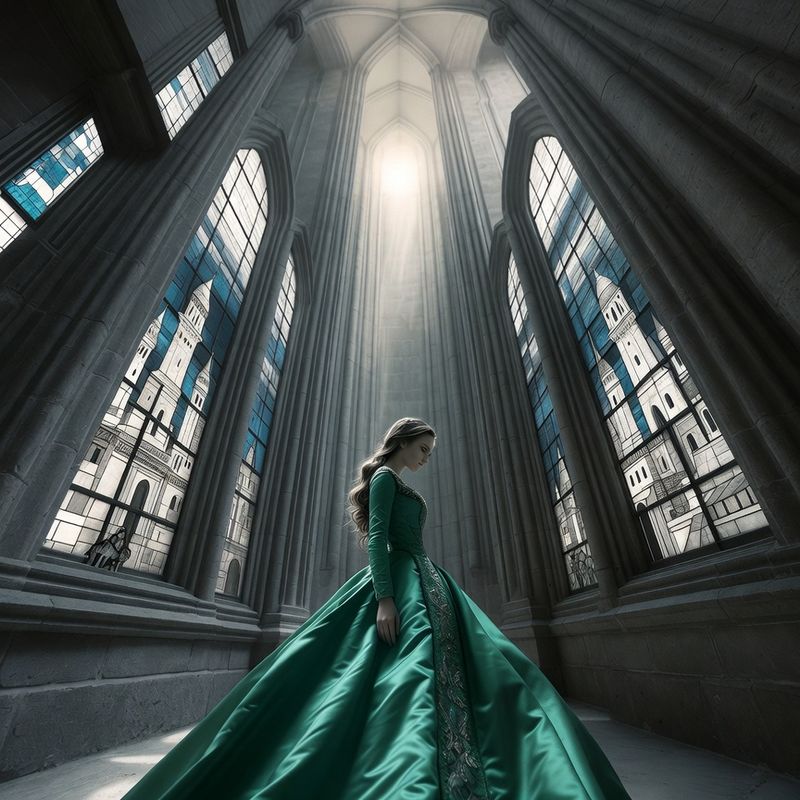 illustrations-fantasy-royalty · Beautiful Noblewoman Standing Beneath Enormous Stained Glass Windows