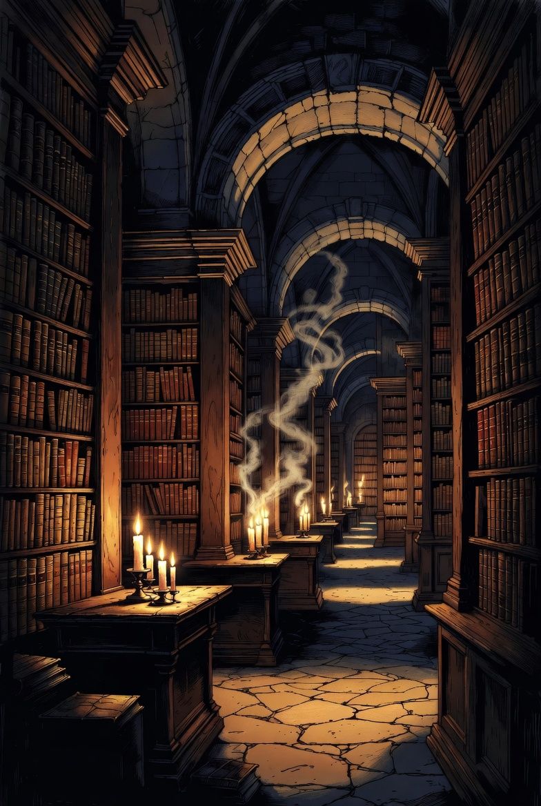 illustrations-fantasy · ancient · library · filled