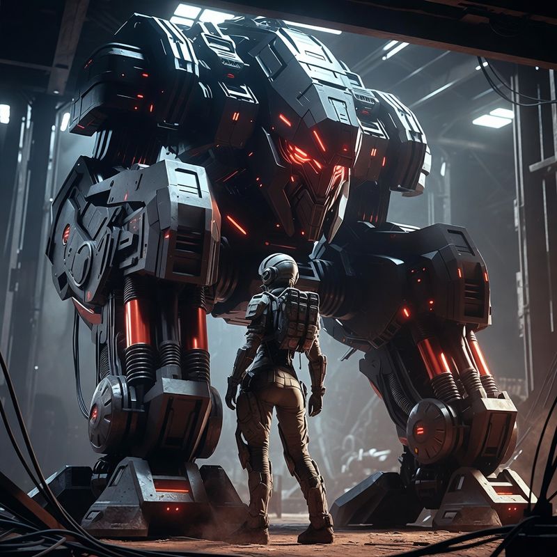 illustrations-scifi-mecha · Female Mech Pilot Standing Before A Colossal Combat