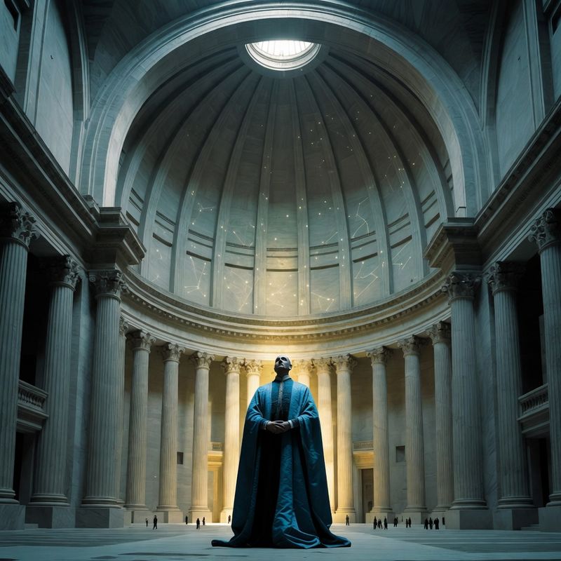 illustrations-fantasy-royalty · Royal Advisor In Magnificent Blue Silk Standing Beneath