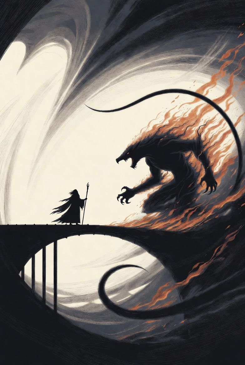 illustrations-fantasy · gandalf · facing · balrog