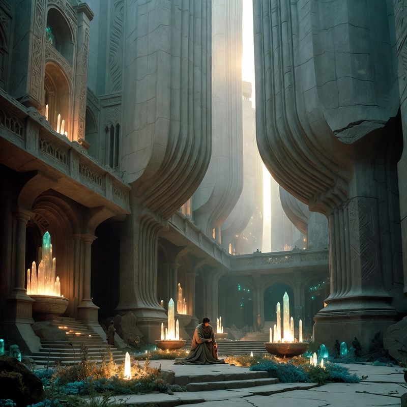 illustrations-fantasy-royalty · Graceful Healer Kneeling Inside An Ancient Sanctuary Filled