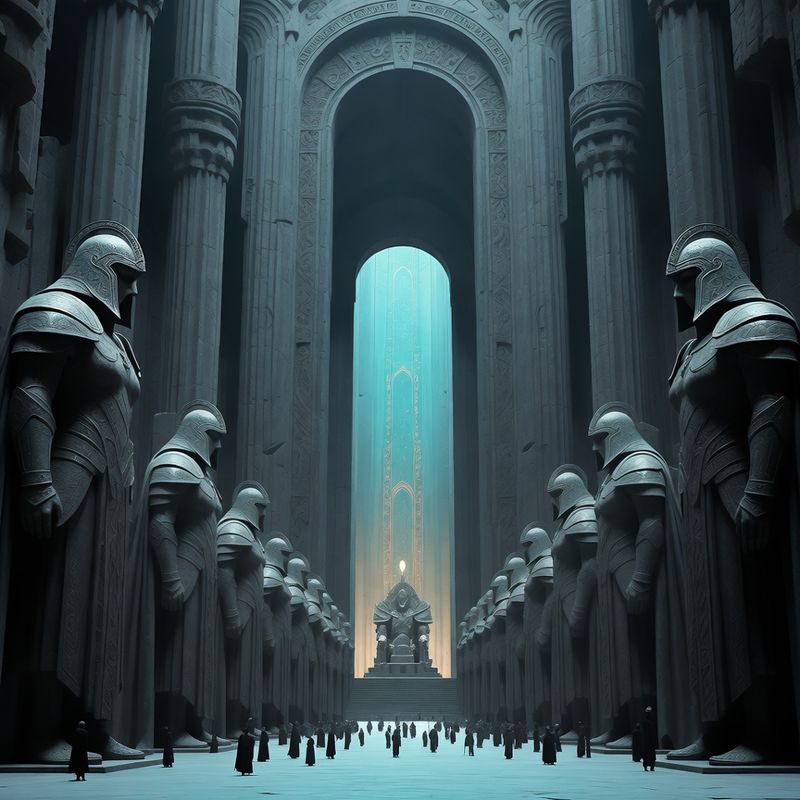 illustrations-landscape · Sacred Hall Of Immortal Guardians Colossal Armored Statues