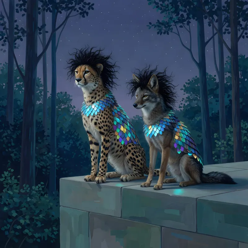 illustrations-fantasy-creatures · The Cheetah And Jackal With Wild Black Hair