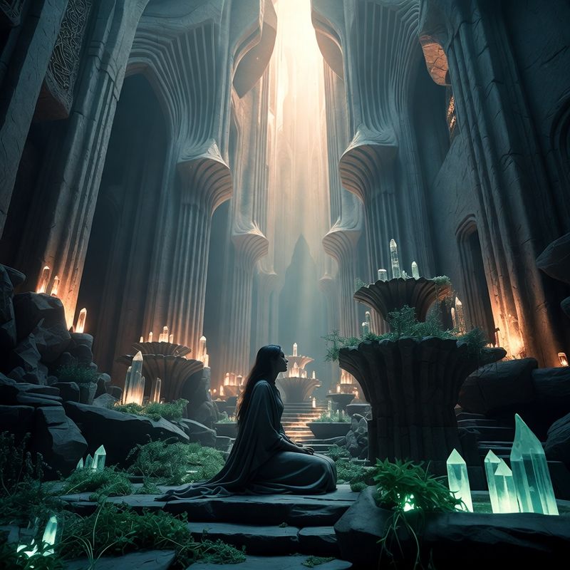 illustrations-fantasy-royalty · Graceful Healer Kneeling Inside An Ancient Sanctuary Filled