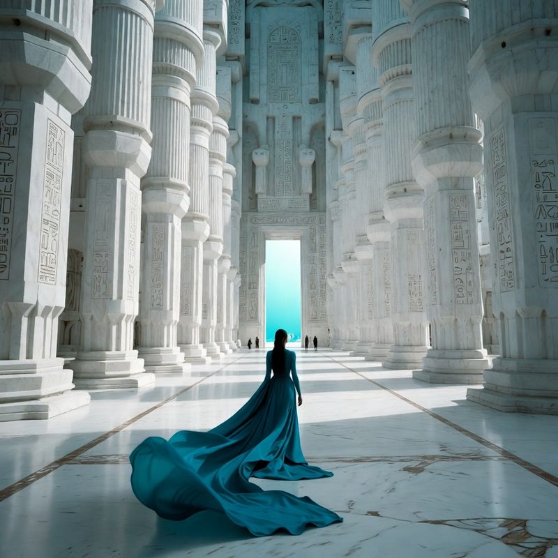 illustrations-fantasy-royalty · Legendary Sorceress Walking Alone Through Endless White Marble