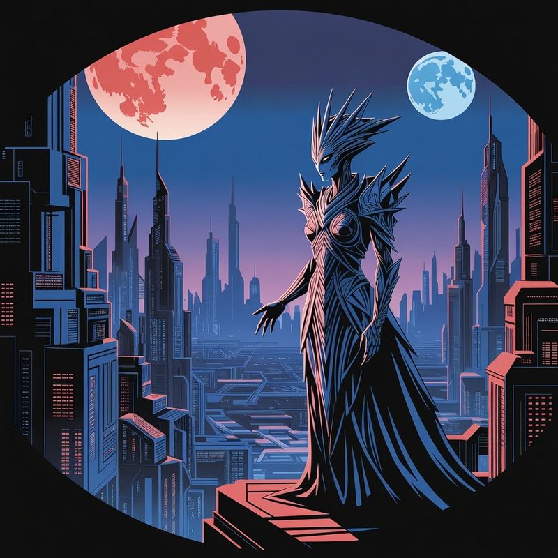 illustrations-scifi-mecha · Alien Queen With Elegant Crystalline Armor Overlooking A