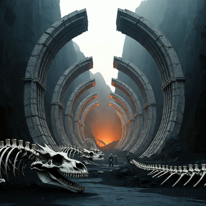 illustrations-landscape · Ancient Dragon Sanctuary Beneath Volcanic Mountains Colossal Fossilized