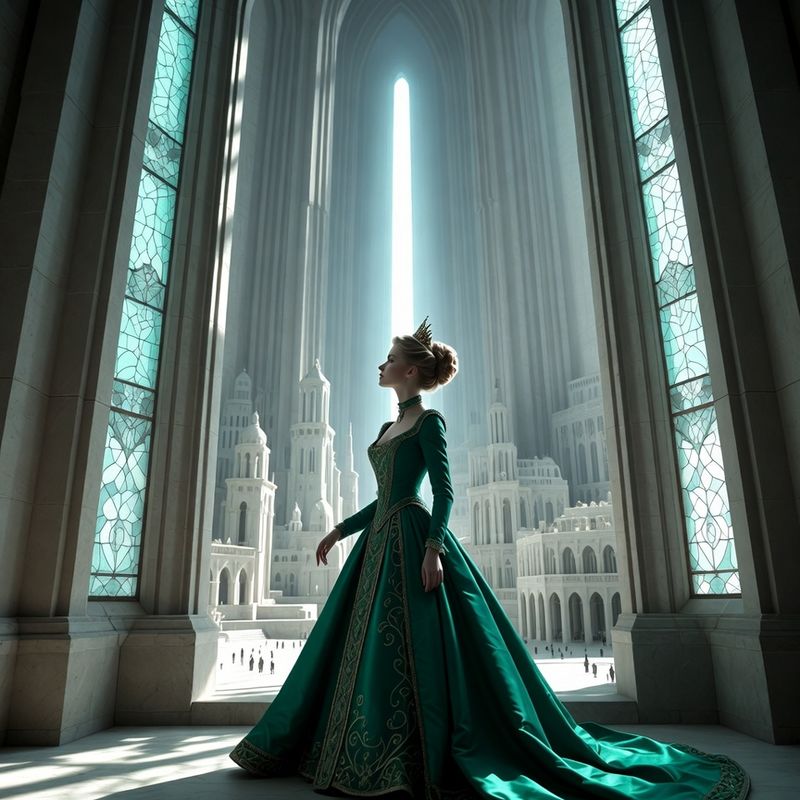 illustrations-fantasy-royalty · Beautiful Noblewoman Standing Beneath Enormous Stained Glass Windows
