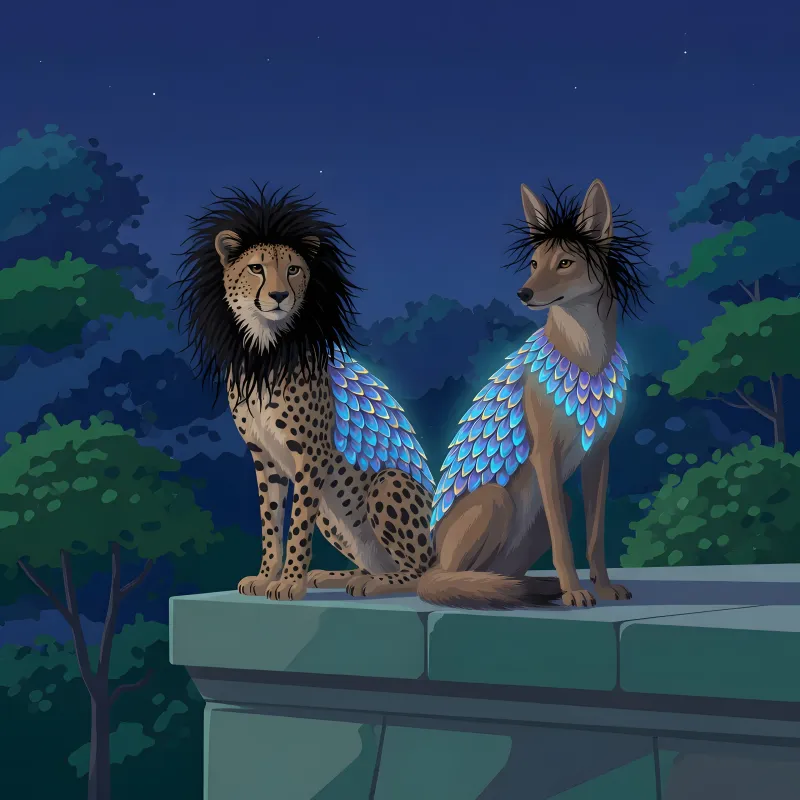 illustrations-fantasy-creatures · The Cheetah And Jackal With Wild Black Hair