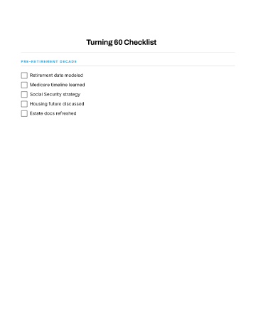 Turning 60 Checklist — 60s Plus template