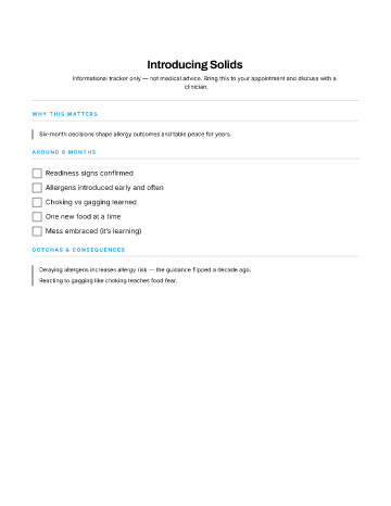 Introducing Solids — Babies & Toddlers checklist template