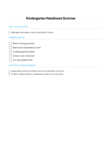 Kindergarten Readiness Summer — School Years template