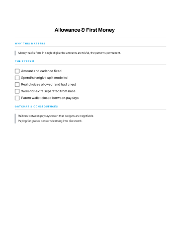 Allowance & First Money — School Years template