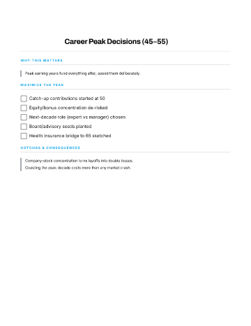 Career Peak Decisions (45–55) — Midlife template