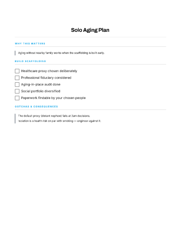 Solo Aging Plan — 60s Plus checklist template