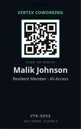 Vertex Coworking — QR Forward — Membership Cards badge template