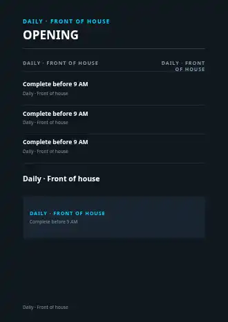 OPENING CHECKLIST — SOPs & Process business template