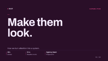 Riot Studio — Agency team — Agency team pitch deck template