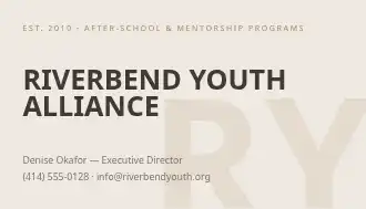 Riverbend Youth Alliance — Nonprofit & Community business card template