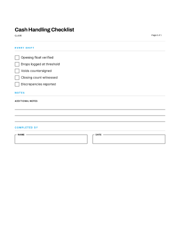 Cash Handling Checklist — Business Operations template