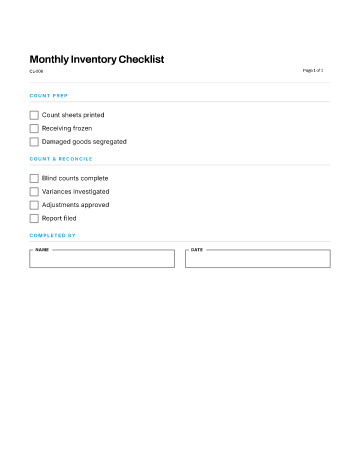 Monthly Inventory Checklist — Business Operations checklist template
