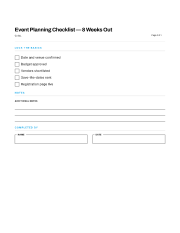 Event Planning Checklist — 8 Weeks Out — Events & Hospitality template