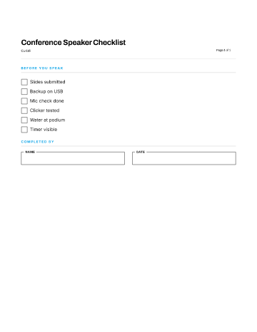 Conference Speaker Checklist — Events & Hospitality template