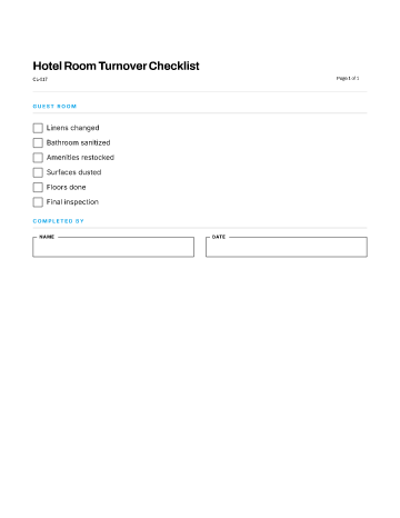 Hotel Room Turnover Checklist — Events & Hospitality template