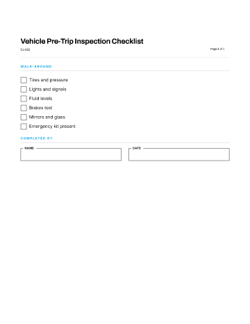 Vehicle Pre-Trip Inspection Checklist — Safety & Compliance template