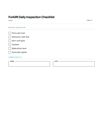 Forklift Daily Inspection Checklist — Safety & Compliance template